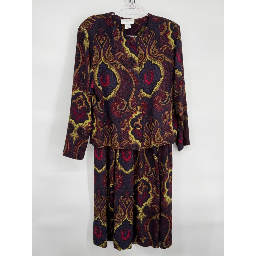 Casual Corner Co Paisley Button Up Long Sleeve Suit Set Womens Sz L Vintage